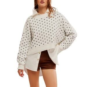 FREE PEOPLE WOMENS SMALL PATTERN EASY STREET CROP PULLOVER SWEATER WHITE NAVY